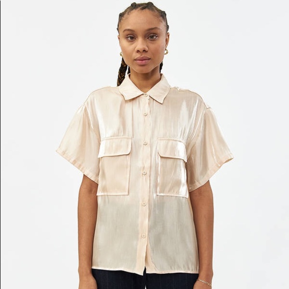 NEW Stelen Ellie Iridescent Button Up Short Sleeve Blouse